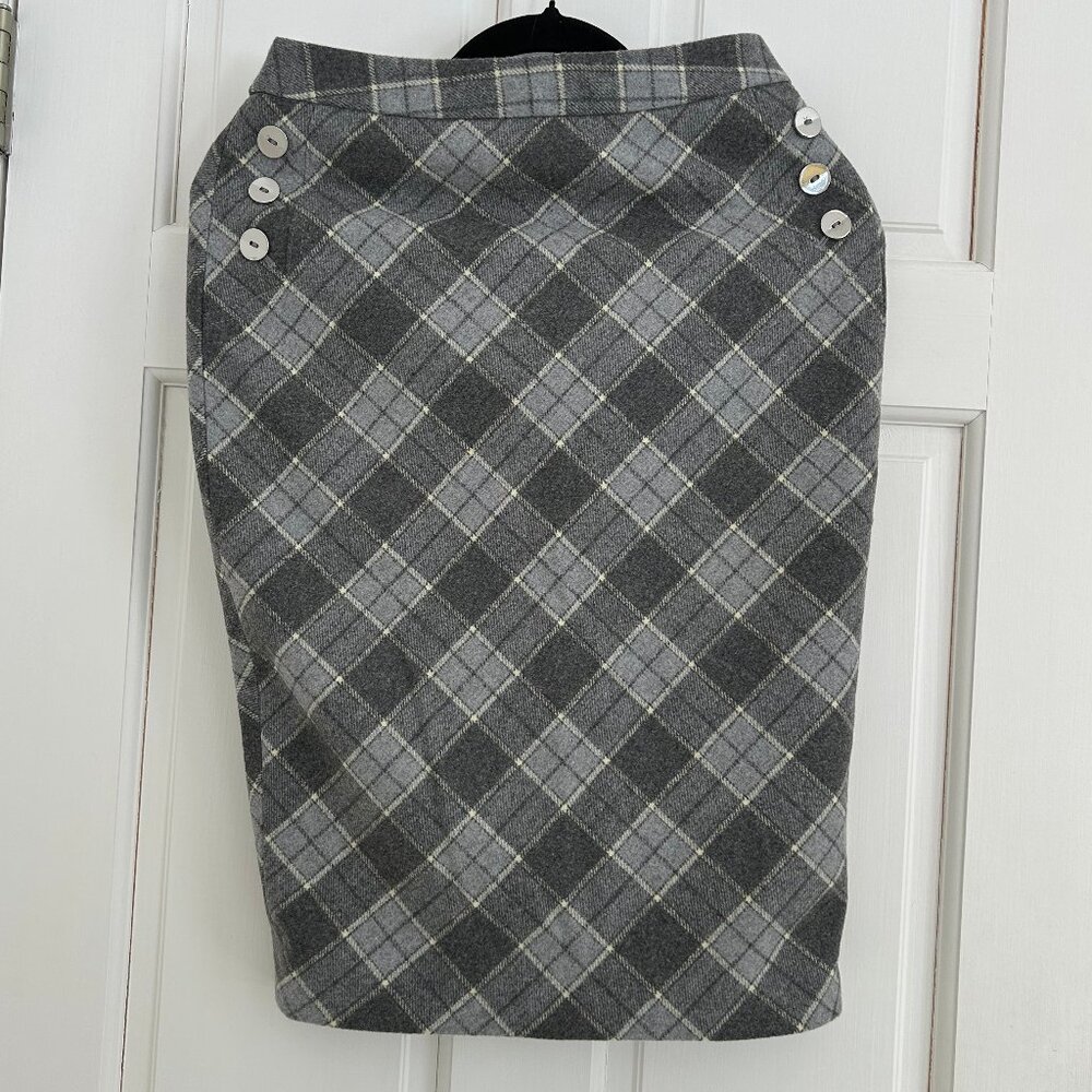 NEW Gray Plaid Pencil Skirt – Button Detail Size 0